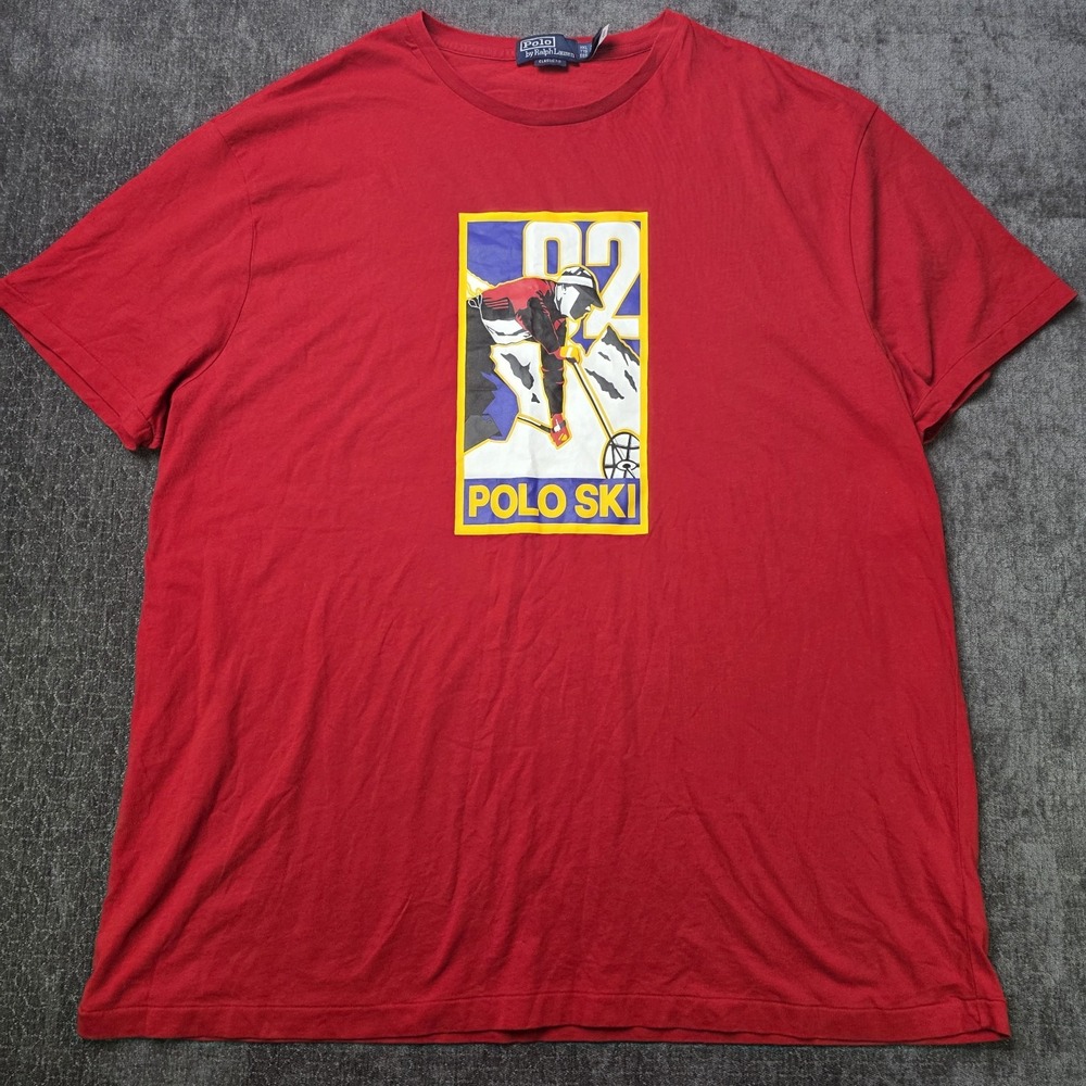 Polo Ralph Lauren Ski 92 T Shirt Mens XXL 2XL Red Graphic Print Classic Fit Pima
